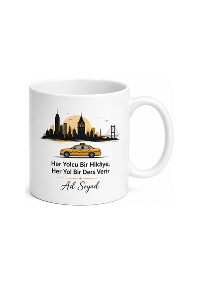 Taksi Sürücüsüne Hediye Şehir Trafiği Yolcu Sohbeti Temalı Baskılı Porselen Kupa Bardak Beyaz / Çok Renkli
