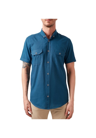 Buratti Düğmeli Yaka Pamuklu Slim Fit Cepli Erkek Gömlek Cf21S111153 Indigo