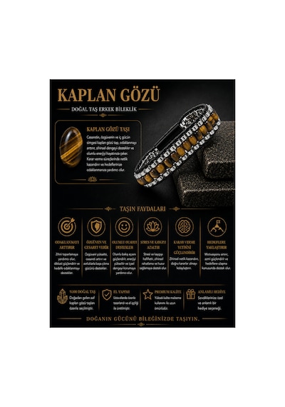 Sertifikalı Kaplan Gözü Hematit Arpa Kesim Kilitli Doğal Taş Deri Erkek Bileklik Çok Renkli