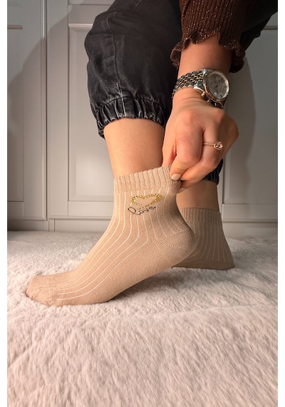 Ozzy Socks 3 Çift Kadın Taş Detaylı Dikişsiz & Takviyeli Patik Çorap Metalik