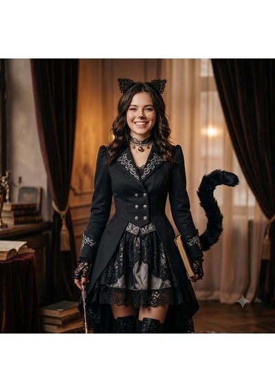 Kedi Kulaklı Dantelli Siyah Taç Anime Karekter Kedi Kız Tacı