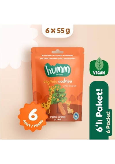 Organik Vegan Portakallı Kurabiye Atıştırmalık Paketi - 6 Adet 320 G