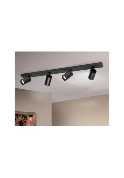 100 Cm Gu10 Dörtlü Siyah Metal Gövde Hareketli Başlık Led Spot Avize Tasarruflu Tavan Aydınlatma Siyah