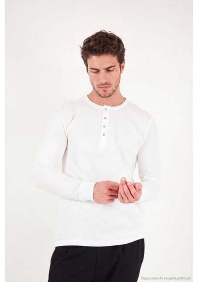 Buratti Pamuklu Regular Fit Düğmeli Bisiklet Yaka Sweat Erkek Sweat 5905852 Ekru