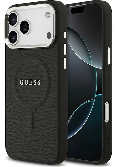 Apple Uyumlu iPhone 17 Pro Max  Kılıf Guess Lisanslı M-safe Özellikli Klasik Yazı Logolu Pu Kapak Siyah Siyah