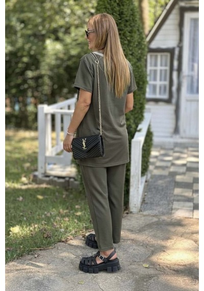Efnaz Style Kadın Kısa Kollu V Yakalı Iki Iplik Bluz Ve Pantolon Ikili Takım Siyah