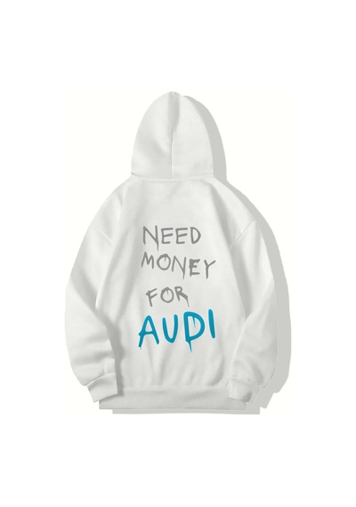 Brz Collection Unisex Oversize Audı Need Money For Audı Hoodie Beyaz