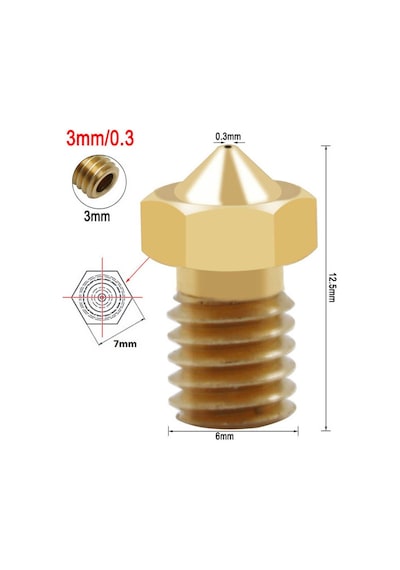 Koodmax 5 Adet 3d Yazıcı Extruder M6 3.0mm / 0.3mm V5 - V6 Pirinç Nozzle Baskı Kafası