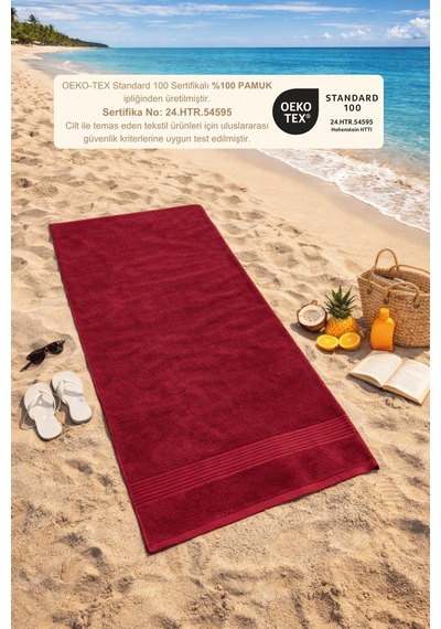 Bordo Plaj Havlusu %100 Pamuk Sertifikalı Deniz & Havuz Havlu 70x140cm