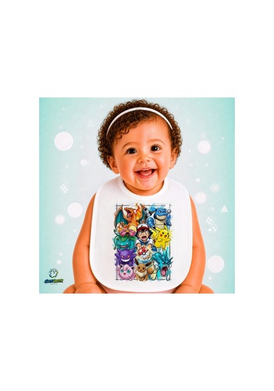 Pokemon Keten Bebek Mama Önlüğü Yumuşak - Emici - Yıkanabilir - Özel Tasarım P159 Çok Renkli