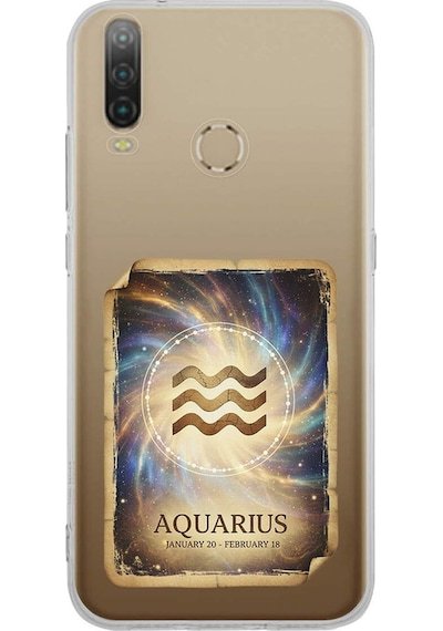General Mobile Gm 10 İle Uyumlu Burç Kartları Kova Tasarımlı Şeffaf Silikon Kılıf Şeffaf