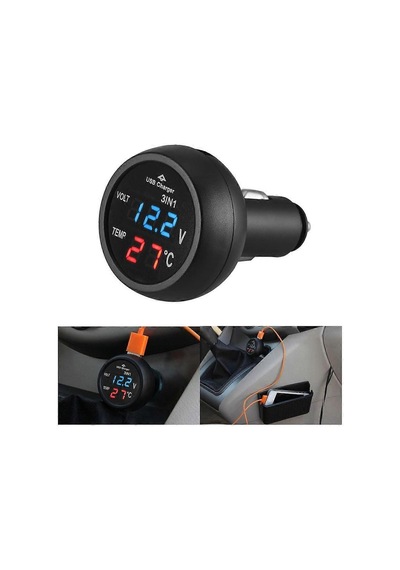 1'de 12v 24v Usb Araç Şarj Cihazı + Led Dijital Voltmetre + Termometre Araç Şarj Cihazı Voltmetre Çakmak Newway