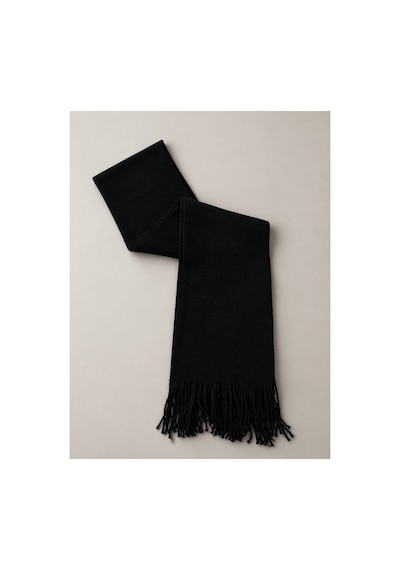 Aydincapqa Unisex Selanik Örgü Görünümlü Triko Atkı Püsküllü Kışlık Boyun Atkısı 165x20 Siyah - 944087051 Siyah
