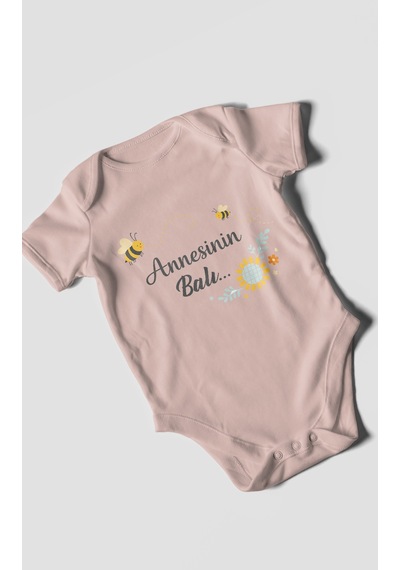 Morivokids Annesinin Balı Kısa Kollu Bebek Body %100 Pamuk Pastel Pembe