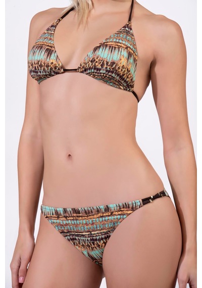 Endeep Kadın Aksesuarlı Üçgen Lurex Kumaş Bikini Takımı Mavi