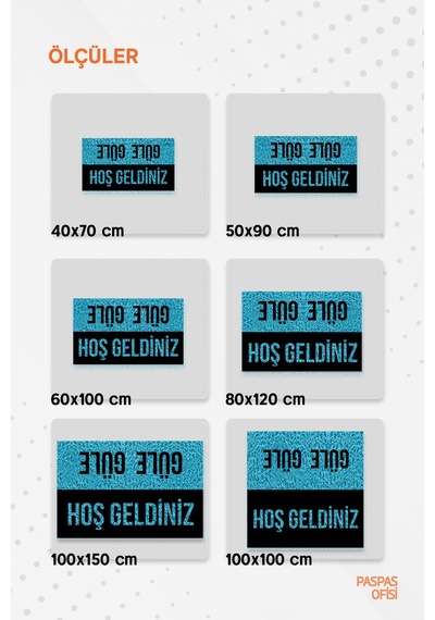 Hoş Geldiniz Güle Güle Baskılı Kıvırcık Paspas Suya Dayanıklı İç Ve Dış Mekan Paspas Turkuaz