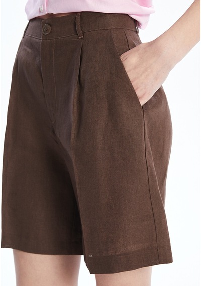 Lcw Vision Kahverengi Loose Fit %100 Keten Kadın Şort