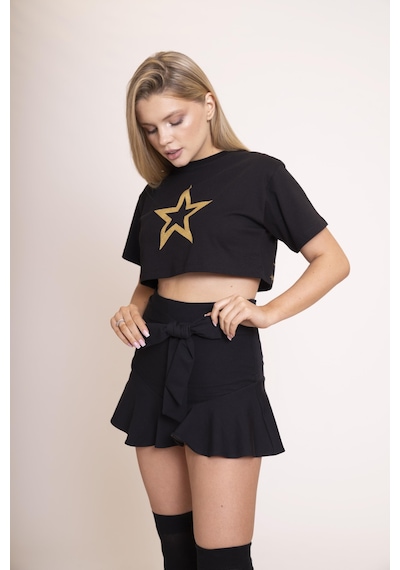 Afloow Delicate Kadın Siyah Oversize Crop Tişört - %100 Pamuk Bisiklet Yaka, Ön Ve Sırt Baskılı, Rahat Kesim, Şık Ve Konforlu Günlük Tişört Siyah Afloow Delicate Kadın Siyah Oversize Crop Tişört - %100 Pamuk Bisiklet Yaka, Ön Ve Sırt Baskılı, Rahat Kesim, Şık Ve Konforlu Günlük Tişört Siyah