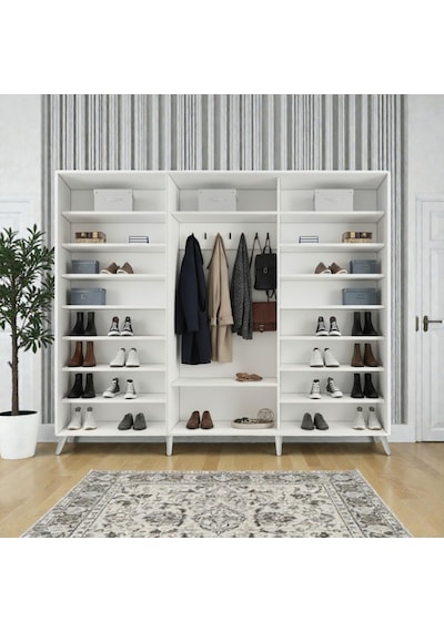 Petek Tamamı Mdf Sürgülü Portmanto Vestiyer Ayakkabılık Beyaz 180 Cm