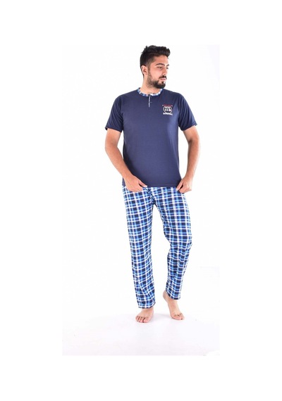 Pemilo 31104 - 1 2105 Ekose Desenli Kısa Kol Erkek Pijama Takımı Lacivert