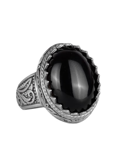 El Yapımı Obsidyen Taş Yüzük - Koruyucu 925k Katı Gümüş Erkek Yüzüğü - Güçlü Topraklama Tasarımı Gümüş