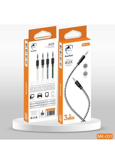 Bezos 3.5mm Jack Hasır Aux Kablo Bluewolf Mk-031 Ob Standart