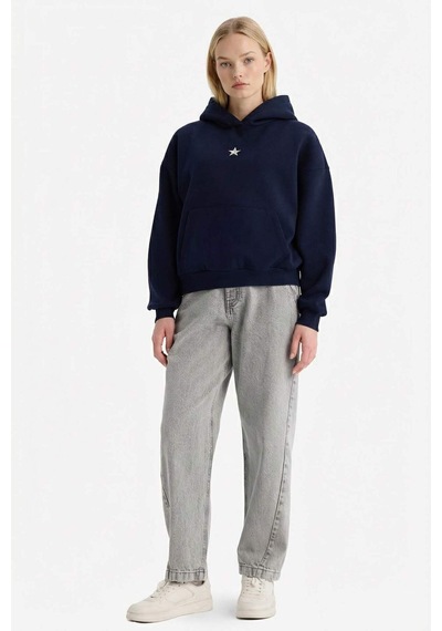 Defacto Oversize Geniş Kalıp Kapüşonlu Kalın Kumaş Sweatshirt G7628ax25cwnv1 Lacivert-nv1