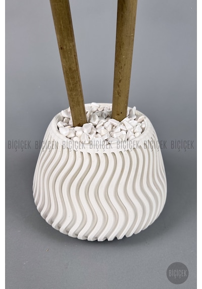 Yapay Bambu Ağacı 160cm Spiral Saksıda Leylek Model Beyaz