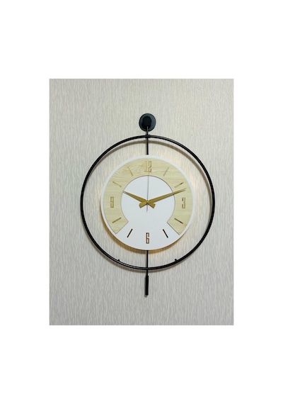 Pey Aksesuar 50x70 Cm Metal Ahşap Ve Işığın Muhteşem Uyumu Duvar Saati Dekoratif Ahşap-m54-siyah-beyaz-akça-gold