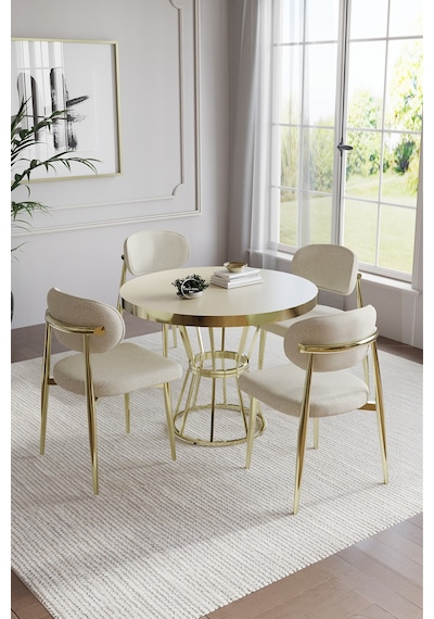 Bohem Polo Yuvarlak Masalı 4 Kişilik Gold Krem Bohem Polo Yuvarlak Masalı 4 Kişilik Gold Krem