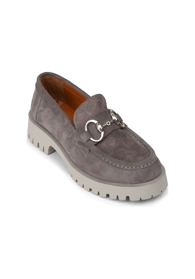 Deery Kadın Hakiki Süet Gri Tokalı Loafer - 02037zgrıc01