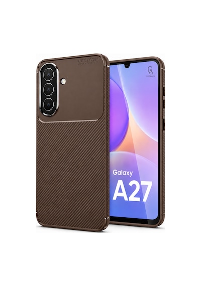 Samsung Galaxy A27 Uyumlu Kılıf Karbon Tasarım Kamera Korumalı Silikon Telefon Kılıfı Kapak Kahverengi