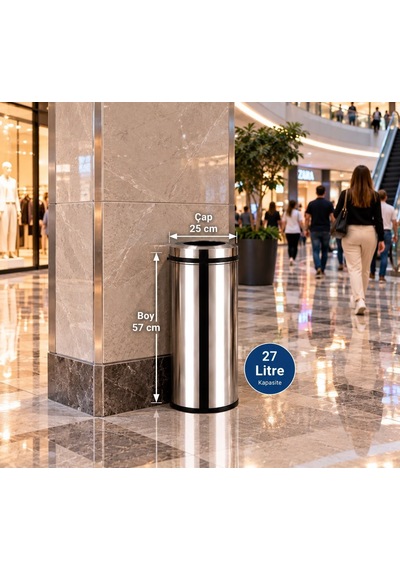 Pratik Çemberli Çöp Kovası 27 Lt Paslanmaz Acar 13284