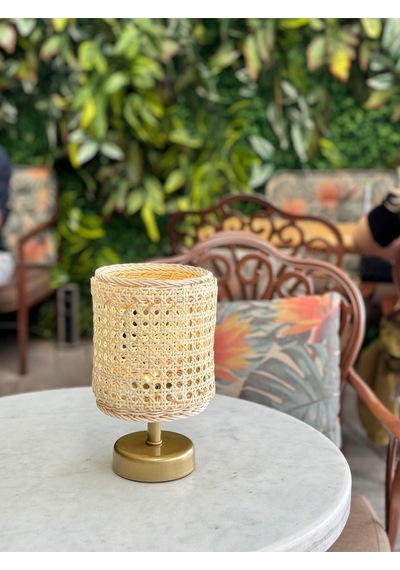 Hazeran & Rattan Masa Üstü Kablosuz Pilli Abajur Masa Lambası Eskitme Gold