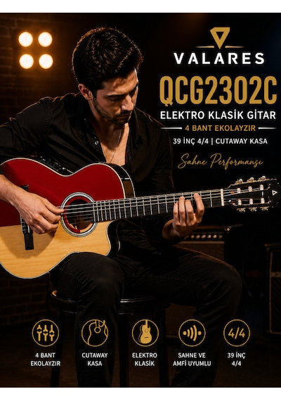 Valares Qcg2302c Elektro Klasik Gitar 39 İnç 4/4 Kesik Kasa 4 Bant Ekolayzerli Sahne Ve Amfi Uyumlu Çift Renk