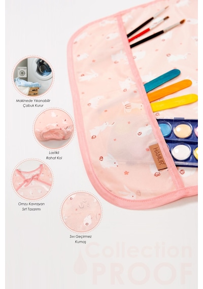 Proof Uzun Kollu 2-4 Yaş Sıvı Geçirmez Etkinlik Mama Aktivite Anaokul Kreş Bebek Çocuk Önlüğü Pastel