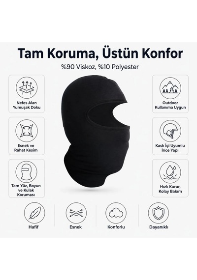 Unisex Düz Siyah Balaklava 1 Adet Tek Beden Viskoz Kask İçi Motosiklet Outdoor Maske 1 Siyah