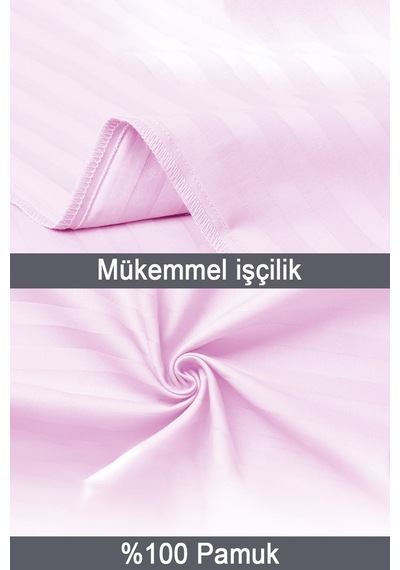 Çizgili Saten 2'li Yastık Kılıfı Pembe