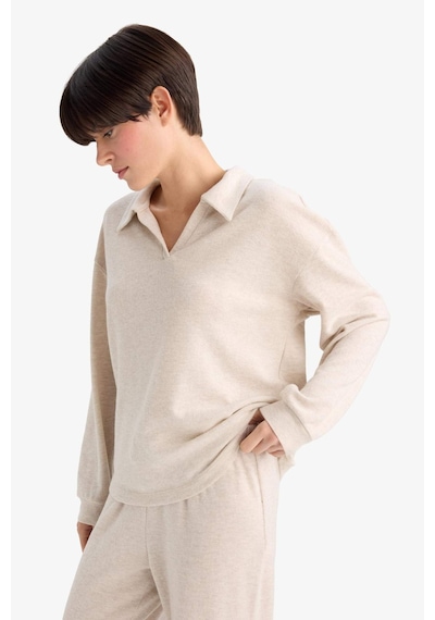 Defacto Pijama Takımı Regular Fit Uzun Kollu Velur Üst Uzun Alt-fall İn Love G1188ax25aubg588 Bej-bg588