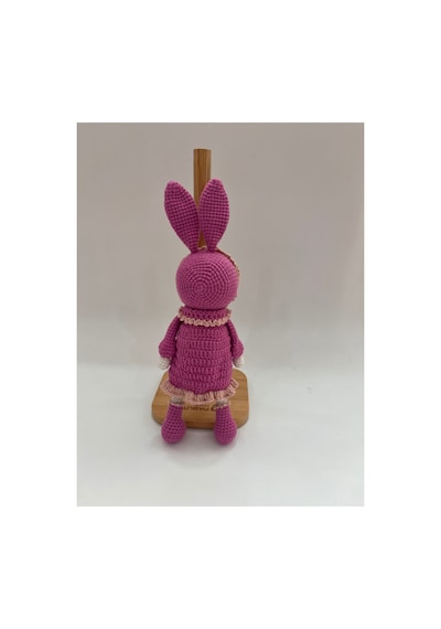 Amigurumi Örgü Tavşan Bebek Pembe Elbiseli Şapkalı Sevimli Tavşan Oyuncak 26cm Mor