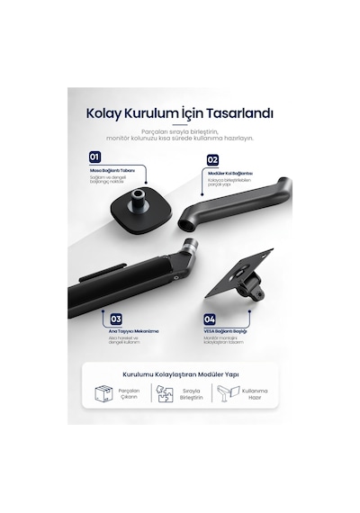 17-34" Lynx Series Gaz Pistonlu Monitör Kolu 10 Kg Kaldırma Vesa Uyumlu Stand Grey