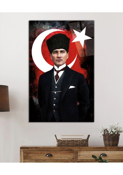 Miyrem Glasses Collection -a1^ Atatürk Ve Türk Bayrağı Uv Baskılı Cam Tablo