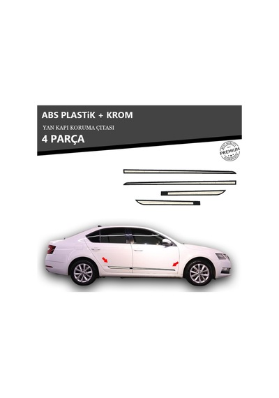 Skoda Octavia 2013 Üzeri Yan Kapı Koruma Çıtası Plastik + Krom