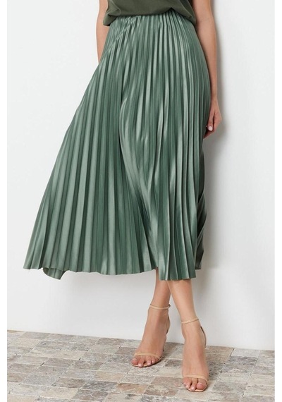 Ersefa Moda Regular Düz Desen Günlük Maxi Boy Piliseli Maxi Esnek Örme E Mint