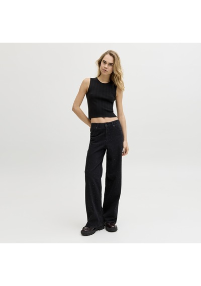 Jack & Jones Kadin Çapraz Bel Detayli Kolsuz Triko Üst - Talia - 12294776 Siyah