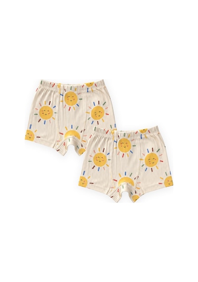 Cigit İkili Erkek Boxer Beli Reçme 2-9 Yaş Güneş Desen Ekru