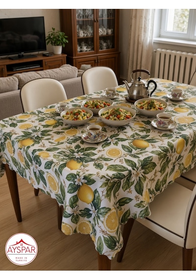 Masa Örtüsü 150x170 Cm Limon Desenli Beyaz