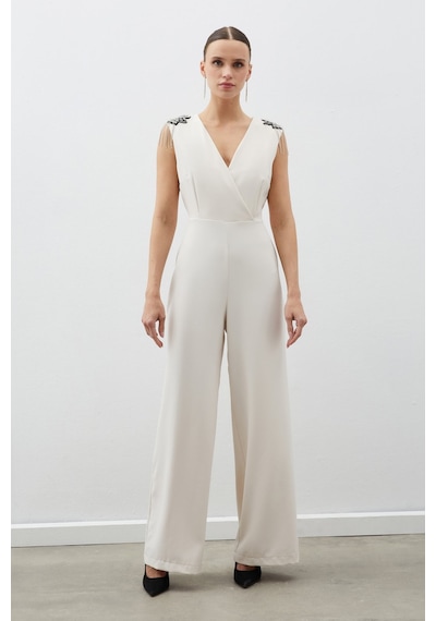 Sateen Aksesuar Detaylı Tulum - Bej