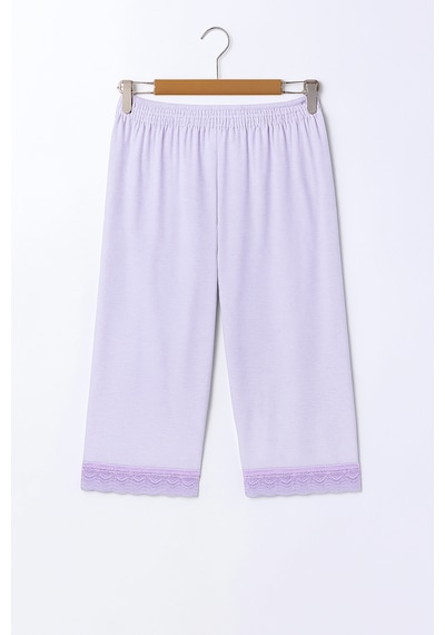 Abarta Pamuklu Capri Paçaları Dantelli Büyük Beden Kadın Tayt-kırçıllı Lila -xl-2xl -1 Adet Açık Lila