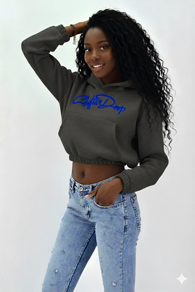 Afri Kadın Neon Christian Drop Yazılı Kapüşonlu Crop Kesim Antrasit Sweatshirt Nakış İşlemeli Antrasit